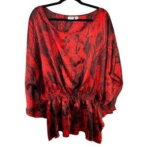 Cato Red Peacock Feathers Smocked Waist Batwing size‎ 26/28W
